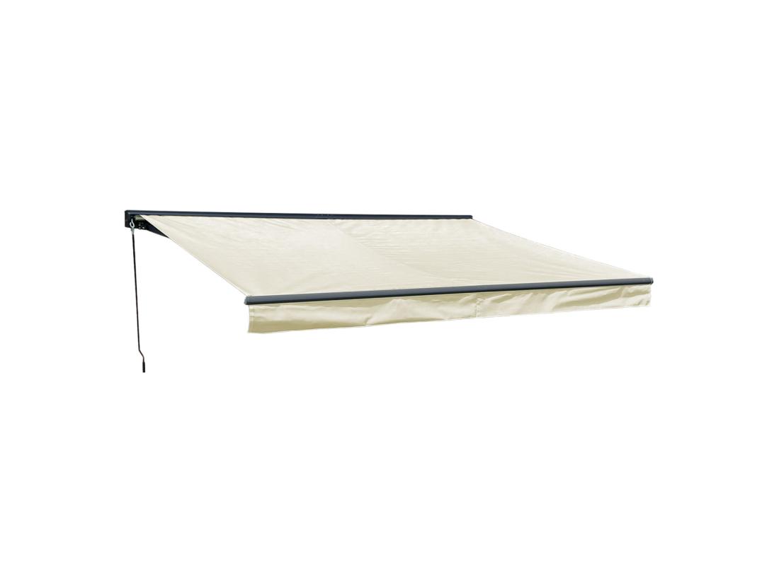 Vente Unique Store Banne SAULE 3 95 × 3m Avec Semi-coffre - Toile Beige Et Structure Grise - HAPPY GARDEN