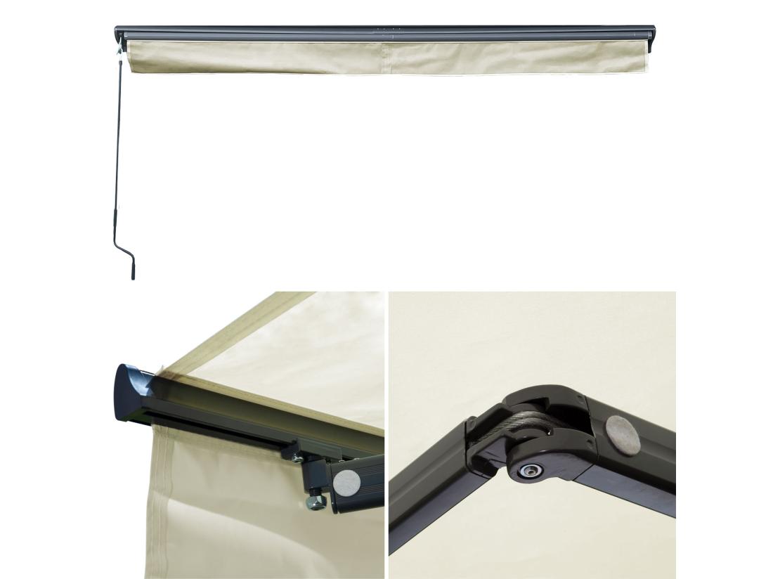vente unique Store banne SAULE 3 95 × 3m avec semi-coffre - Toile beige et structure grise - HAPPY GARDEN