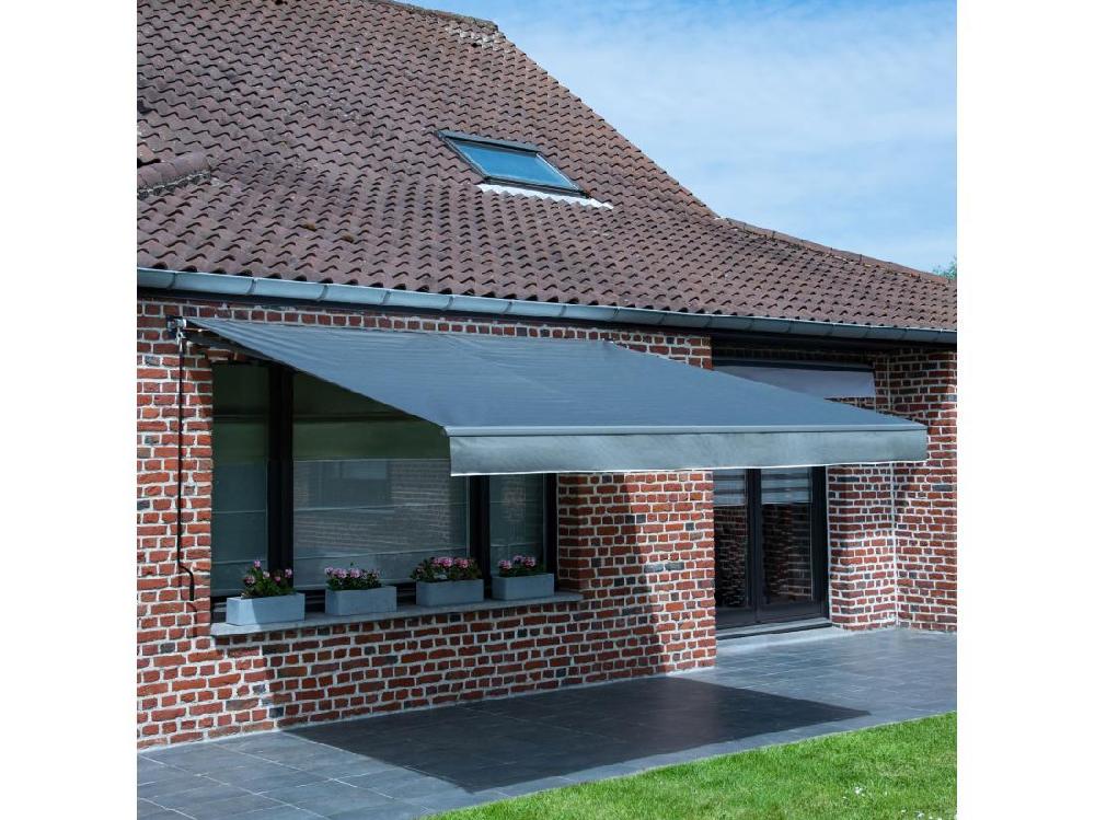 Vente Unique Store Banne SAULE 3 95 × 3m - Toile Anthracite Et Structure Grise - HAPPY GARDEN