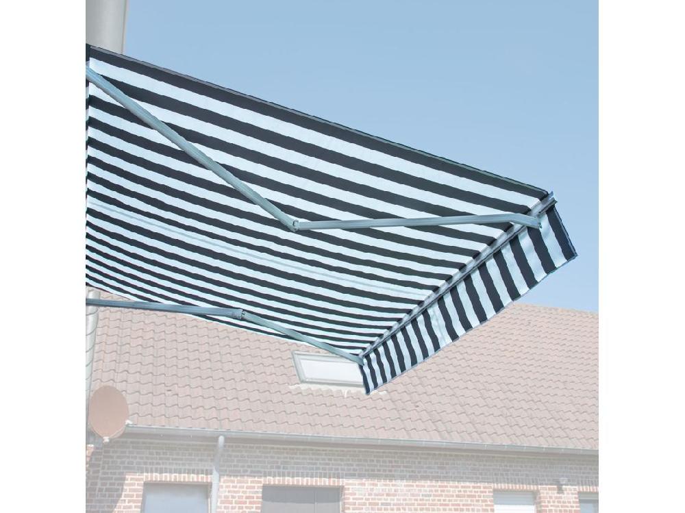 Vente Unique Store Banne SAULE 3 95 × 3m - Toile Rayée Blanche/grise Et Structure Blanche - HAPPY GARDEN