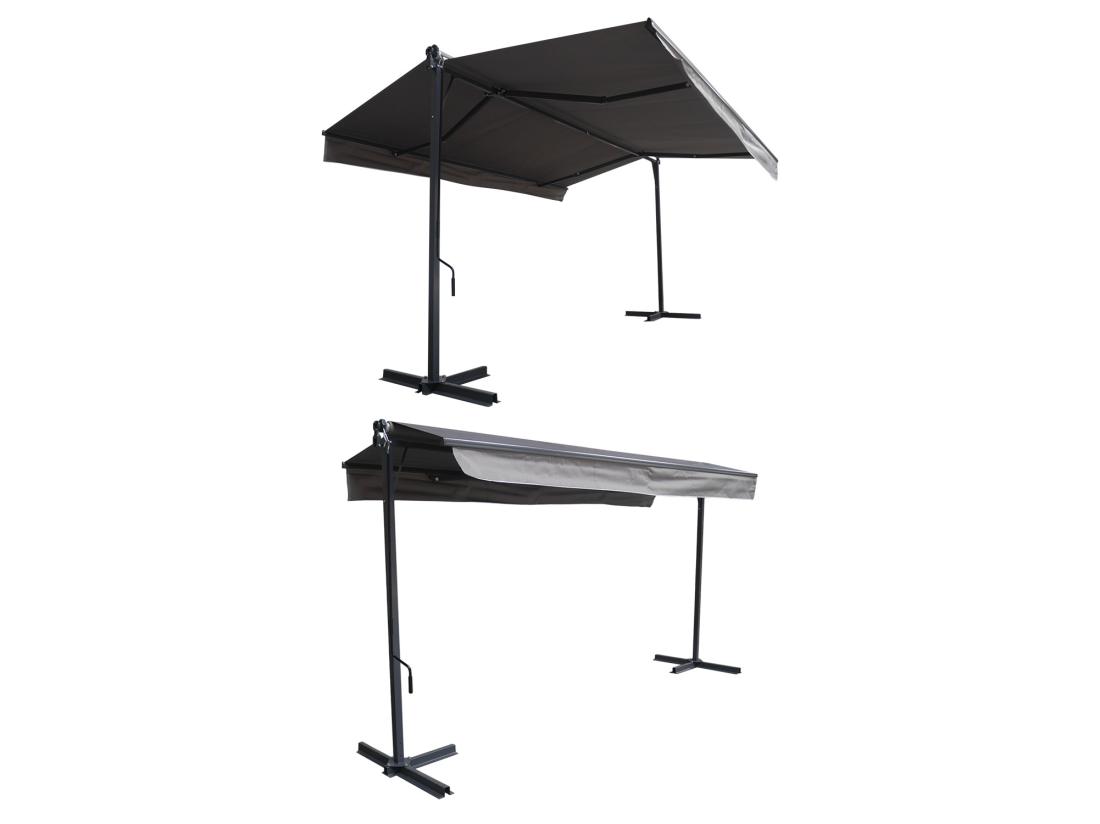 Vente Unique Store Double Pente FRENE Sur Pieds 3 95 X 3 M - Toile Grise Et Structure Grise - HAPPY GARDEN