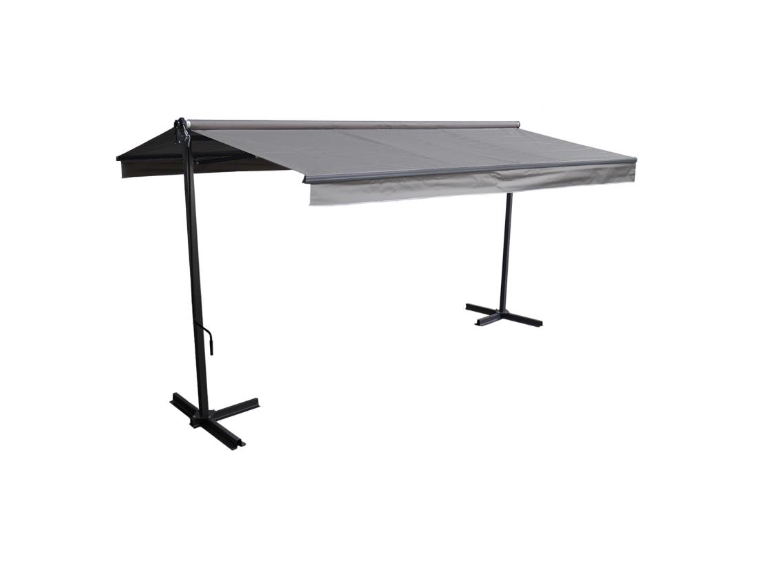 vente unique Store double pente FRENE sur pieds 3 95 x 3 m - Toile grise et structure grise - HAPPY GARDEN