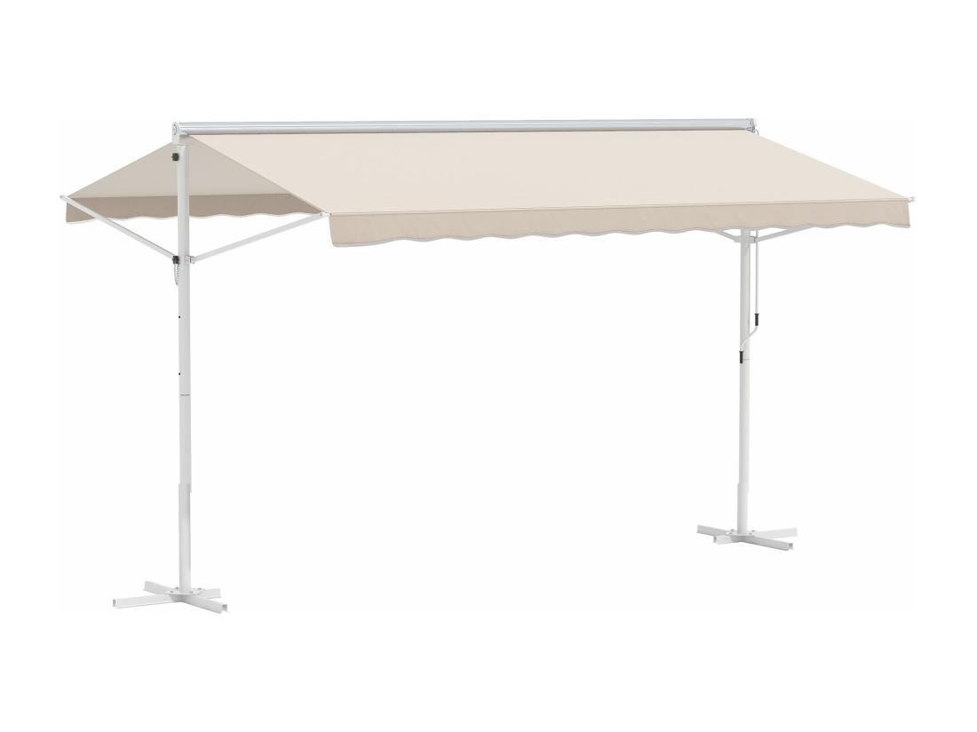 Vente Unique Store Double Pente Manuel Rétractable Inclinaison Réglable Métal époxy Blanc Polyester Imperméabilisé Anti-UV Beige Dim. 3 95L X 2 98l X 2 55H M