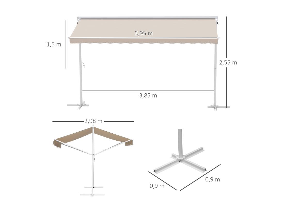 vente unique Store double pente manuel rétractable inclinaison réglable métal époxy blanc polyester imperméabilisé anti-UV beige dim. 3 95L x 2 98l x 2 55H m