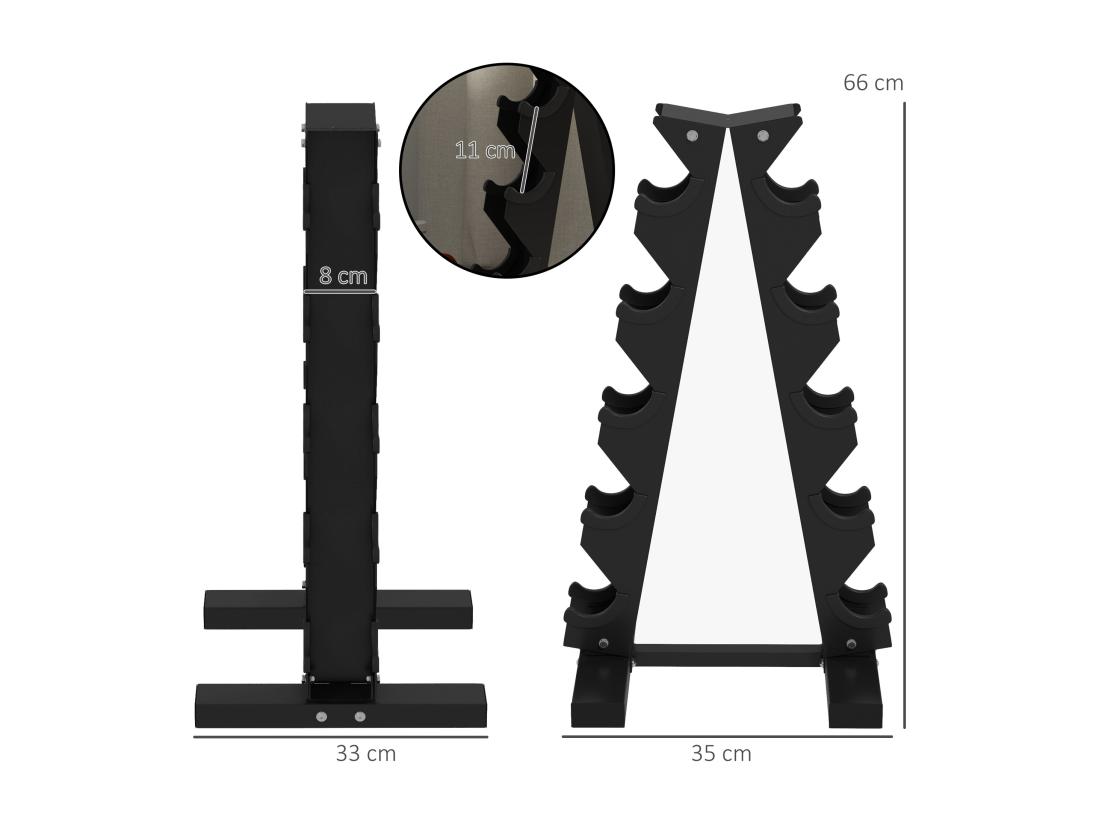 Vente Unique Support D'haltères à 5 Niveaux - Support De Stockage D'haltères - Charge Max. 100 Kg - Acier Noir
