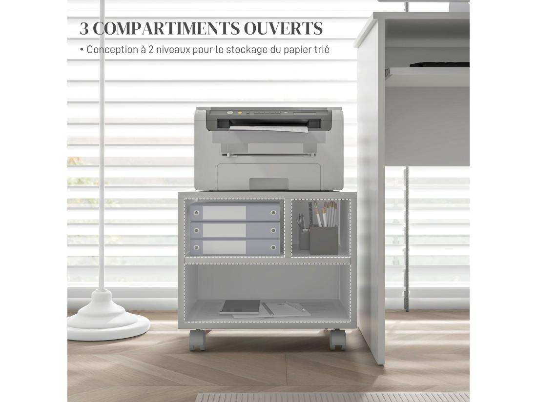 Vente Unique Support D'imprimante Caisson De Bureau 3 Niches - Dim. 40L X 30l X 36H Cm - Panneaux Blanc