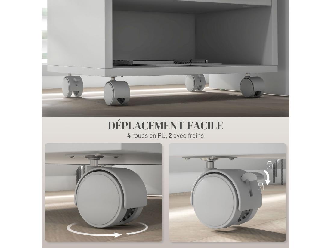 Vente Unique Support D'imprimante Caisson De Bureau 3 Niches - Dim. 40L X 30l X 36H Cm - Panneaux Blanc