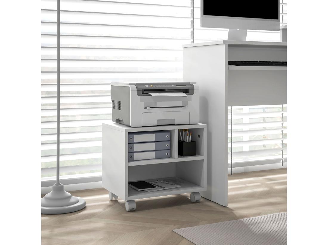 Vente Unique Support D'imprimante Caisson De Bureau 3 Niches - Dim. 40L X 30l X 36H Cm - Panneaux Blanc