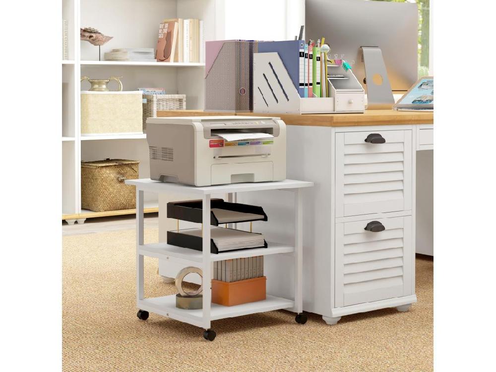 Vente Unique Support D'imprimante Desserte De Rangement 3 Niveaux Plateau 2 étagères Acier Panneaux Blanc