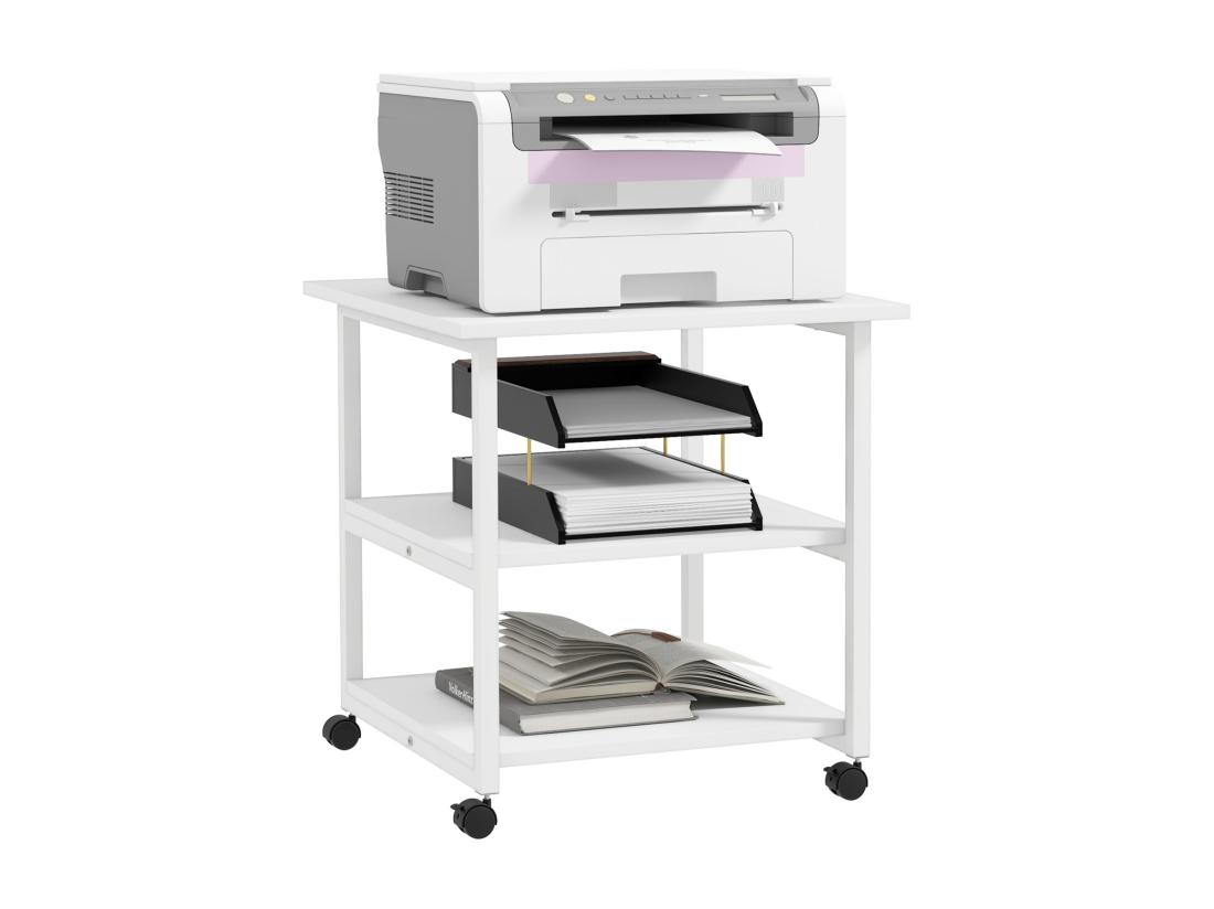 vente unique Support d'imprimante desserte de rangement 3 niveaux plateau 2 étagères acier panneaux blanc
