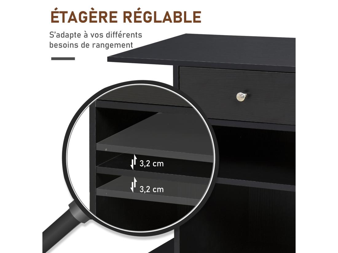 Vente Unique Support D'imprimante Organiseur Bureau Caisson 2 Niches Tiroir Espace CPU + Grand Plateau Panneaux Particules Noir