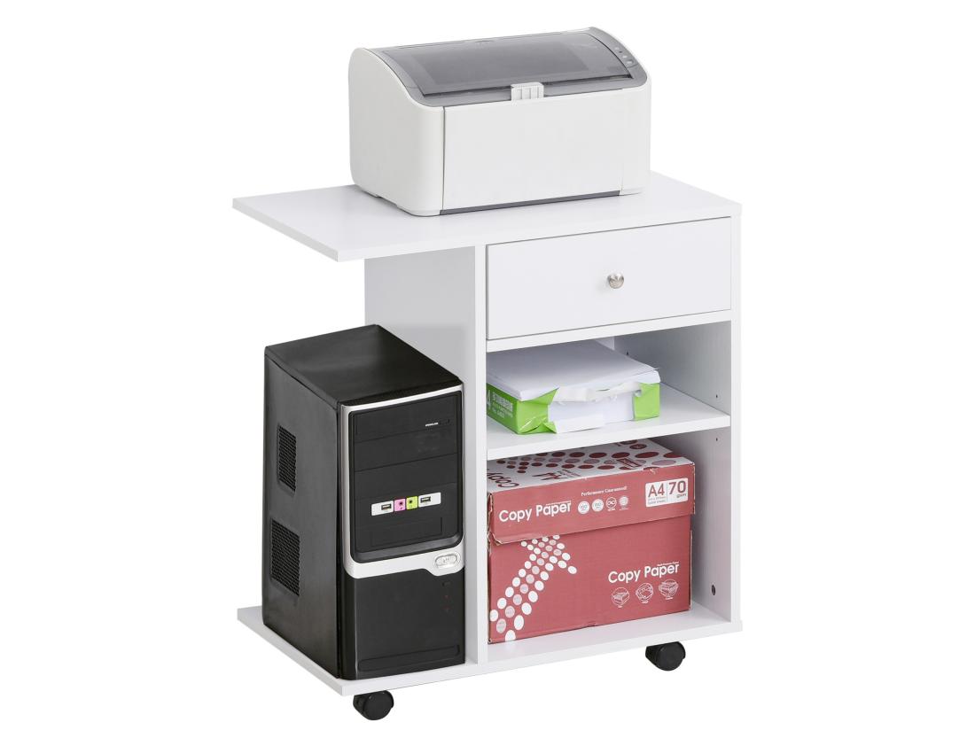Vente Unique Support D'imprimante Organiseur Bureau Caisson 2 Niches Tiroir Espace CPU + Grand Plateau Panneaux Particules Blanc