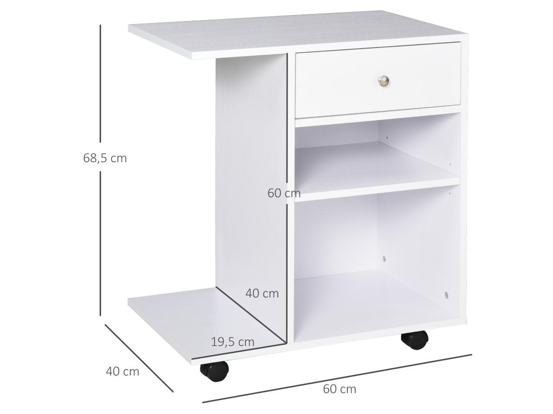 Vente Unique Support D'imprimante Organiseur Bureau Caisson 2 Niches Tiroir Espace CPU + Grand Plateau Panneaux Particules Blanc