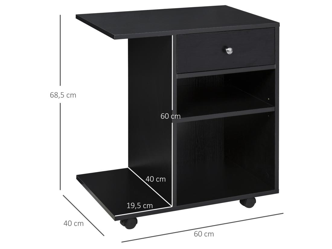 vente unique Support d'imprimante organiseur bureau caisson 2 niches tiroir espace CPU + grand plateau panneaux particules noir