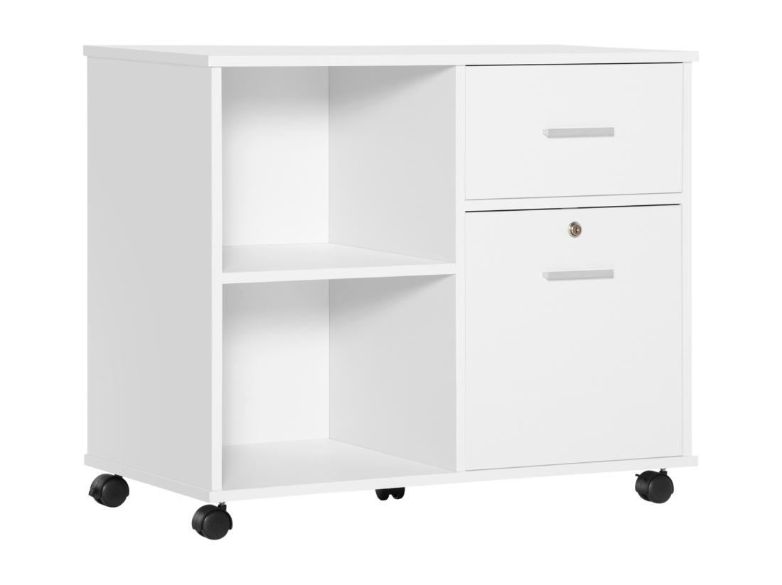 Vente Unique Support D'imprimante Organiseur Bureau Caisson Avec 2 Tiroirs Dont 1 Verrouillable Avec Clé 2 Niches Grand Plateau Dim 80L X 40l X 66 5H Cm Blanc