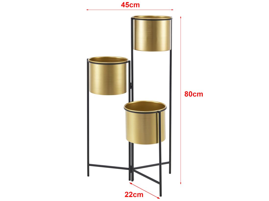 Vente Unique Support De Plante (à 3 Cache-pots) Haasdonk Laiton Noir [en.casa]