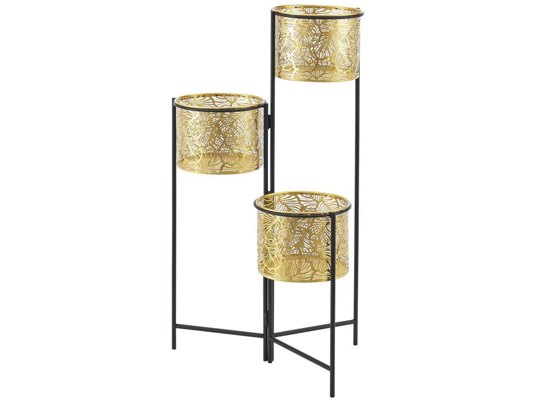 Vente Unique Support De Plante (à 3 Cache-pots) Verrebroek Métal Laiton Noir [en.casa]