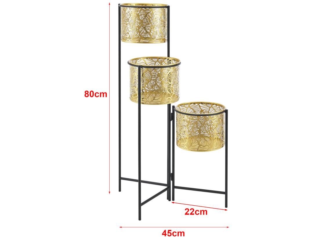 Vente Unique Support De Plante (à 3 Cache-pots) Verrebroek Métal Laiton Noir [en.casa]