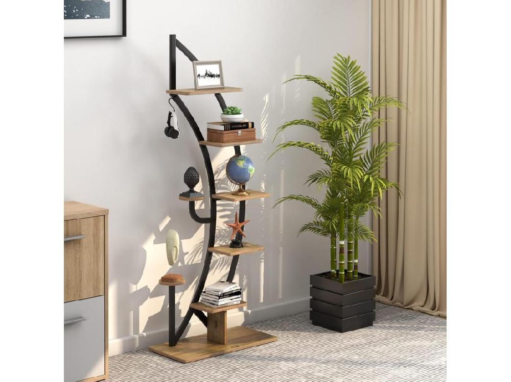 Vente Unique Support De Plante En Métal à 7 Niveaux Étagère à Fleurs Avec Crochet Porte Plantes En Forme De Demi-lune Avec Dispositif Anti-renversement Pour Salon Balcon 60 X 30 X 155 CM Nature