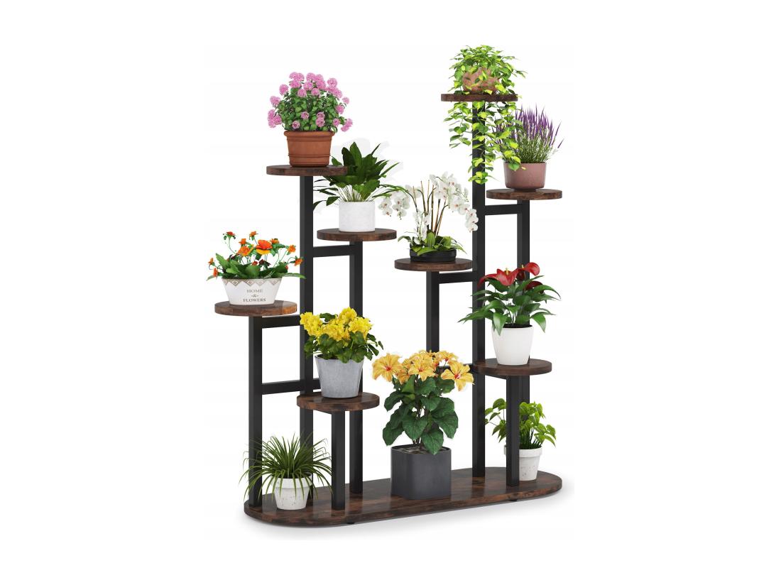 Vente Unique Support De Plantes D'intérieur à Plusieurs étages Pour 11 Pots De Fleurs Support De Rangement Pour Jardin Balcon Salon Marron Rustique