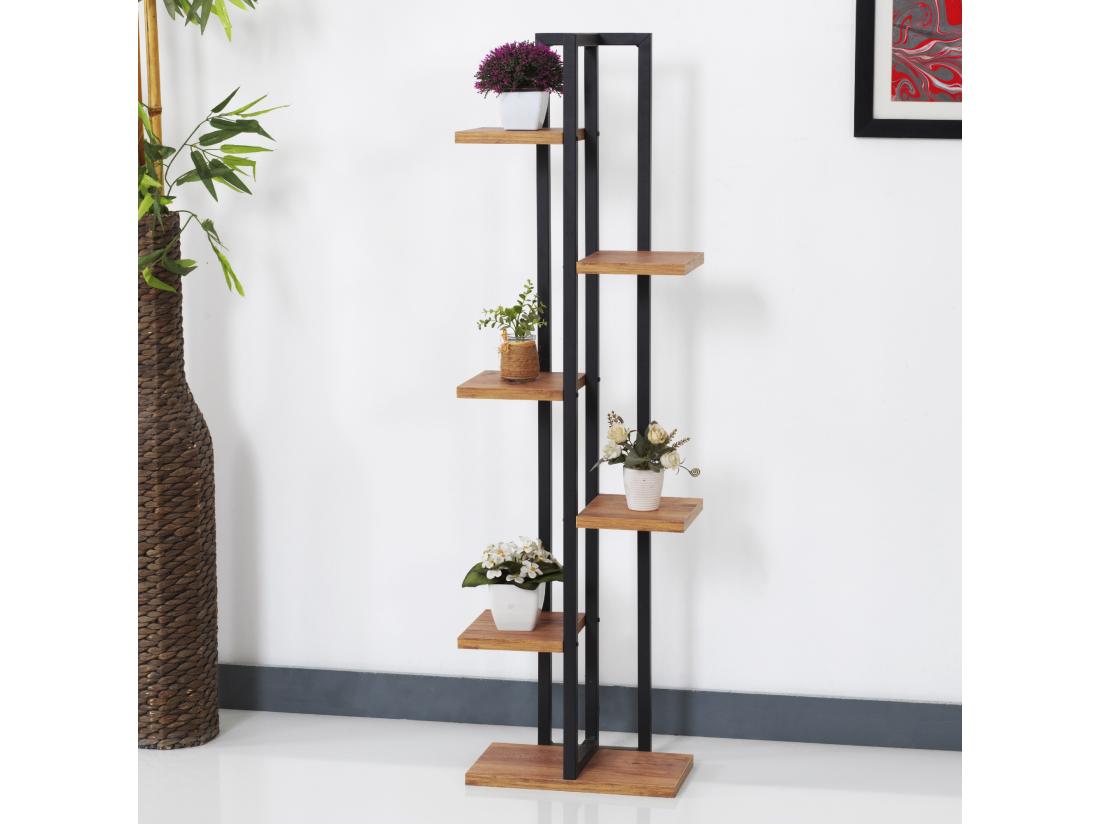 Vente Unique Support De Plantes Tohmajärvi à 5 Niveaux 120 X 34 X 21 Cm Effet Noyer / Noir [en.casa]