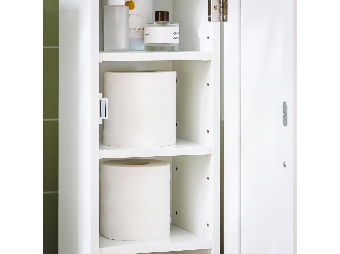 Vente Unique Support Papier Toilette Armoir Toilettes Porte Brosse WC En Bois – Blanc FRG177-W