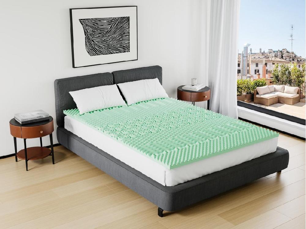 vente unique Surmatelas 160 x 200 cm mémoire de forme 7 zones aux extraits de thé vert ép.5cm - LESINI de NATUREA