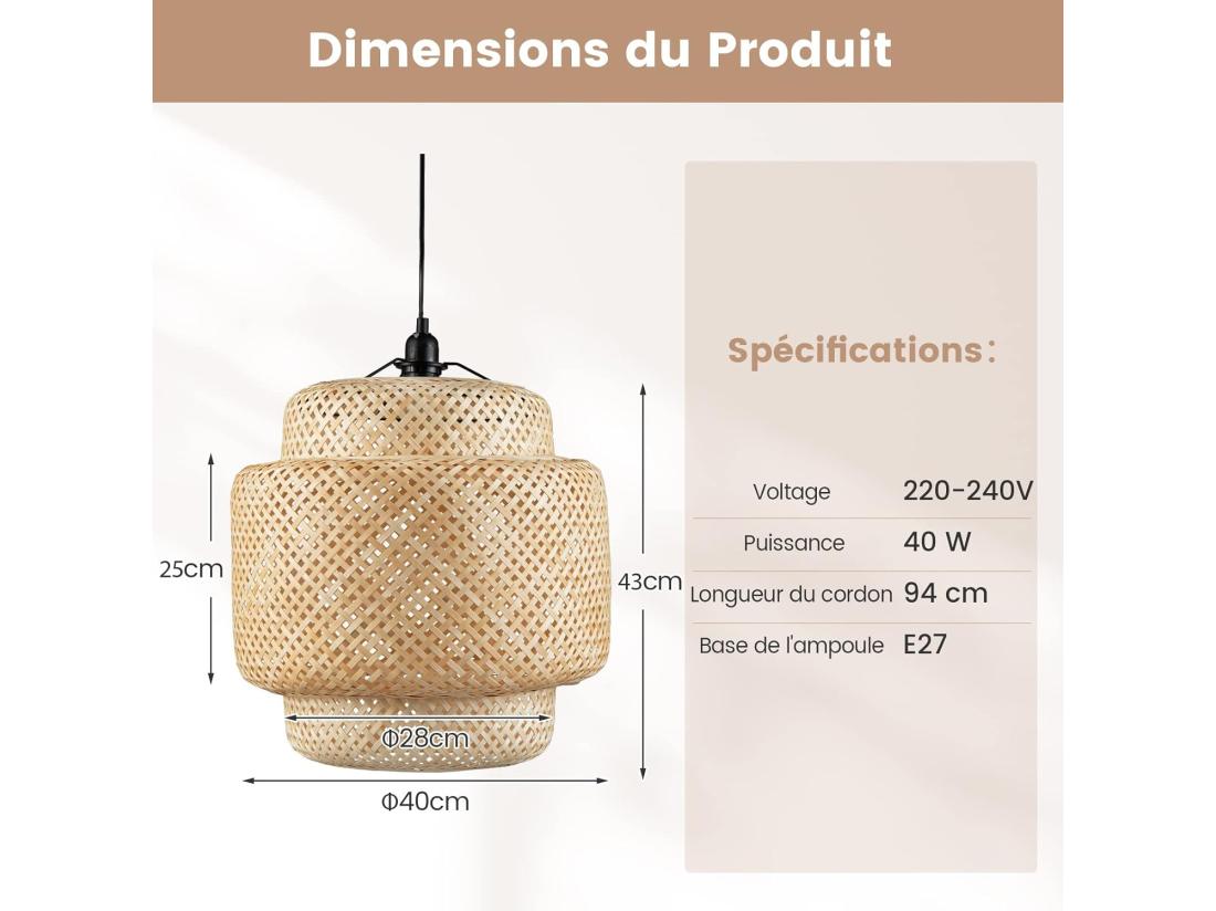 Vente Unique Suspension En Bambou Armature Ø 40 X H 43 Cm