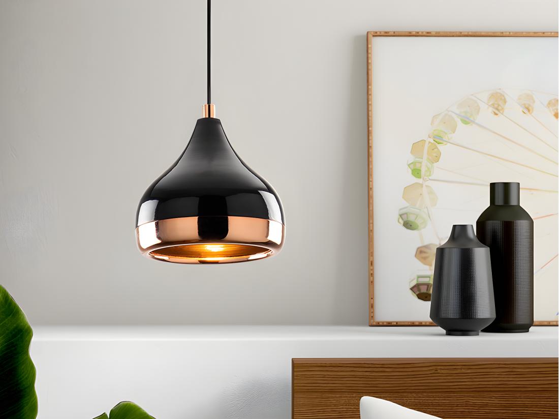 Vente Unique Suspension En Métal à Hauteur Réglable - D. 17 X H. 25/112 Cm - Noir Et Cuivré - YILDO