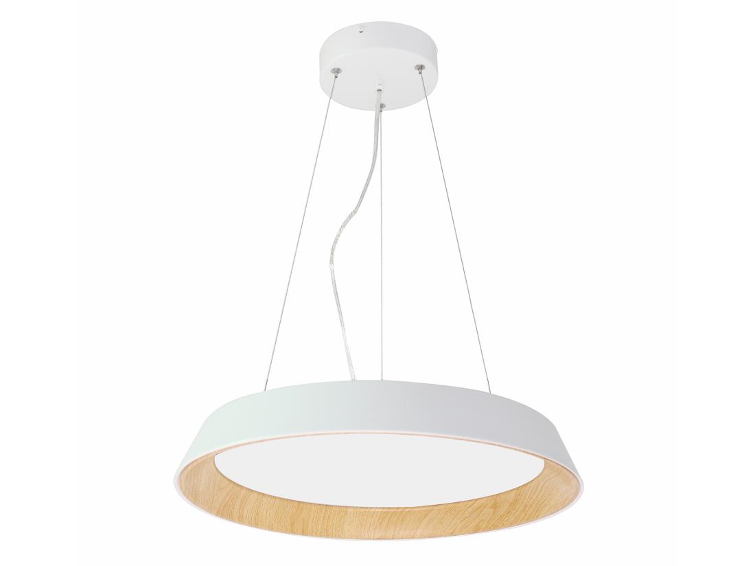 Vente Unique Suspension LED En Métal Et Aluminium - D. 45 Cm - Blanc Et Naturel - DERRY