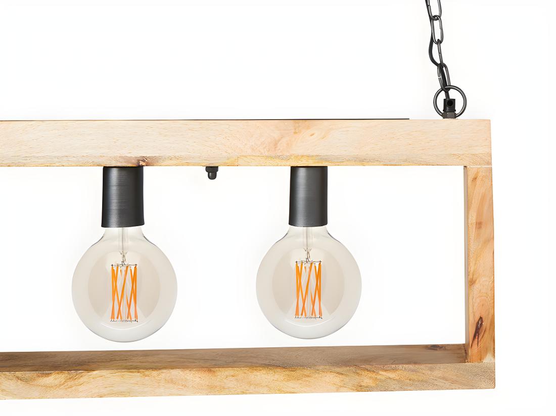 Vente Unique Suspension Style Industriel Caisse Rectangulaire En Bois OLIUS - Bois Et Métal -4 Lampes - H. 31 X L.100 Cm - Naturel Et Noir