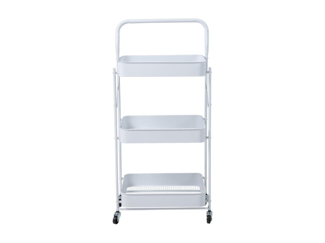 Vente Unique SVITA Chariot De Service à Roulettes Pliable 3 Niveaux Avec Poignée Blanc