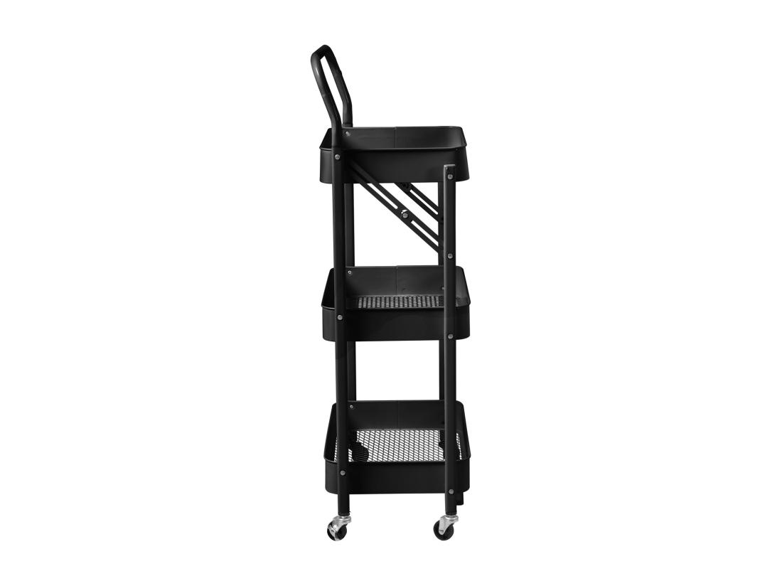 Vente Unique SVITA Chariot De Service à Roulettes Pliable 3 Niveaux Avec Poignée Noir