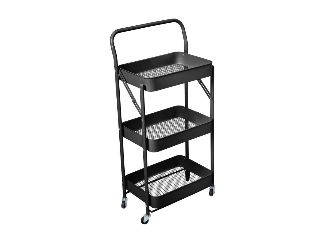 vente unique SVITA Chariot de service à roulettes pliable 3 niveaux avec poignée noir