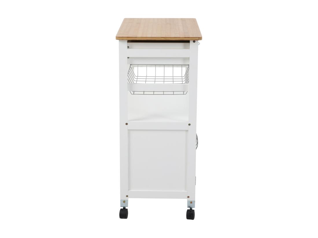 Vente Unique SVITA Desserte De Cuisine Sur Roulettes Avec Plan De Travail Panier En Bois Blanc