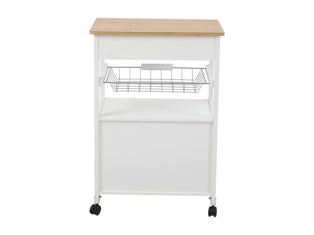 Vente Unique SVITA Desserte De Cuisine Sur Roulettes Avec Plan De Travail Panier En Bois Blanc