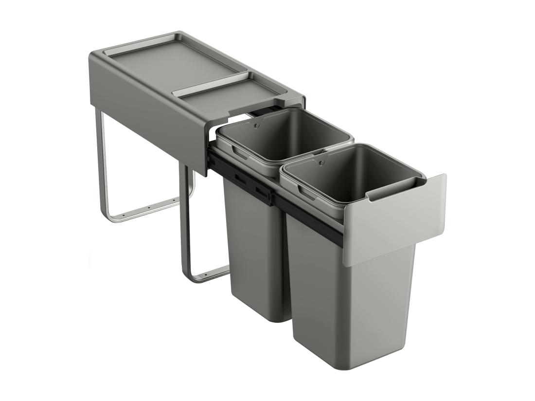 Vente Unique SVITA EM2x14 Poubelle Encastrable 28L (2x14L) 2 Compartiments Avec Couvercle Système De Séparation Des Déchets