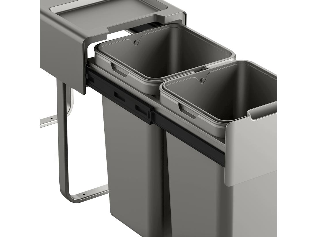 Vente Unique SVITA EM2x14 Poubelle Encastrable 28L (2x14L) 2 Compartiments Avec Couvercle Système De Séparation Des Déchets