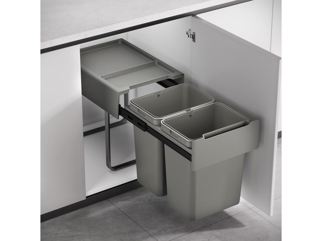 Vente Unique SVITA EM2x20 Poubelle Encastrable 40L (2x20L) 2 Compartiments Avec Couvercle Système De Tri Des Déchets 2 Voies