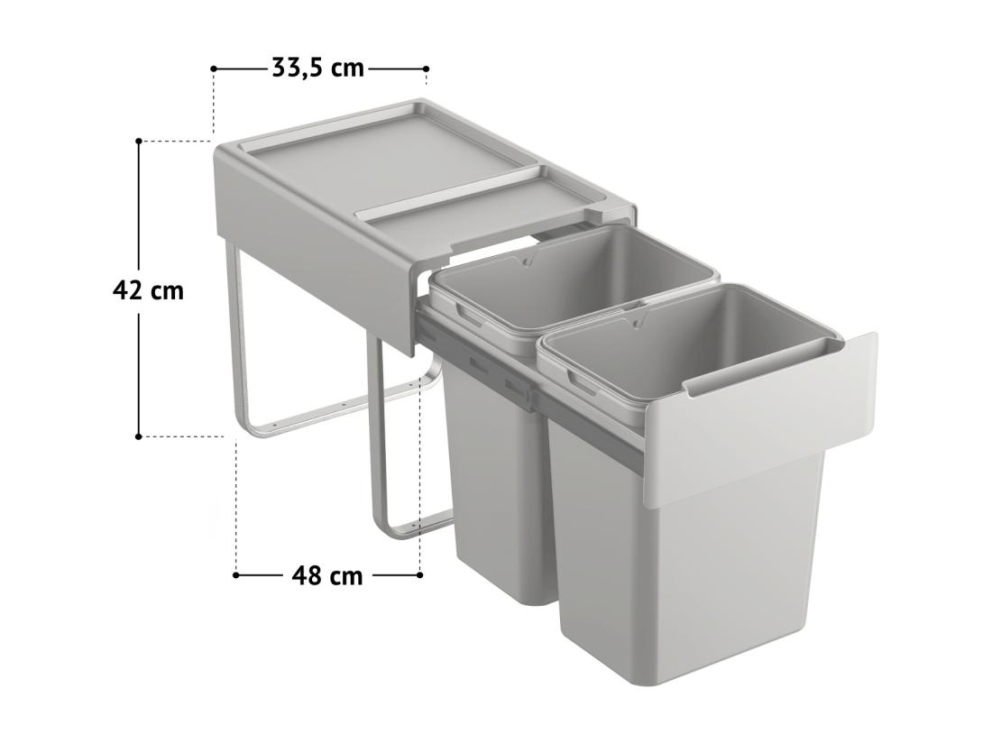 Vente Unique SVITA EM2x20 Poubelle Encastrable 40L (2x20L) 2 Compartiments Avec Couvercle Système De Tri Des Déchets 2 Voies