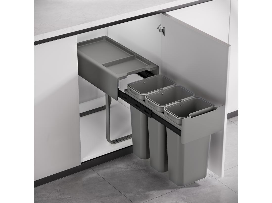 Vente Unique SVITA EM3x10 Poubelle Encastrable 30L (3x10L) 3 Compartiments Avec Couvercle