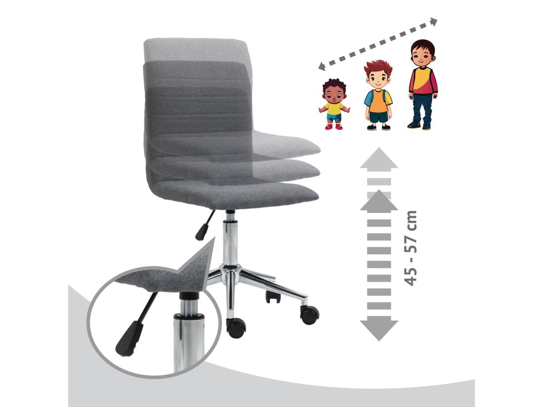 vente unique SVITA LINUS chaise de bureau chaise pivotante pour enfant chaise de bureau chambre d'enfant revêtement en tissu gris
