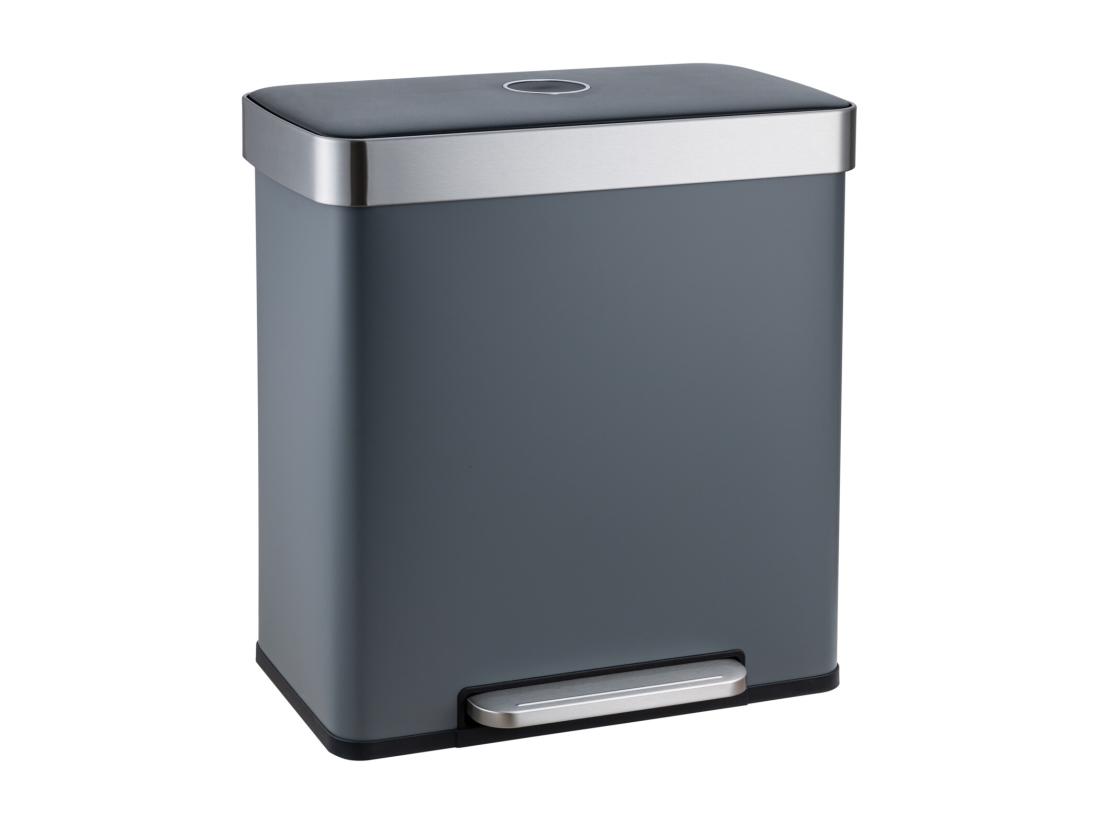 Vente Unique SVITA LT2X30 Poubelle 60l Poubelle à Pédale 2 Compartiments Avec Couvercle Gris