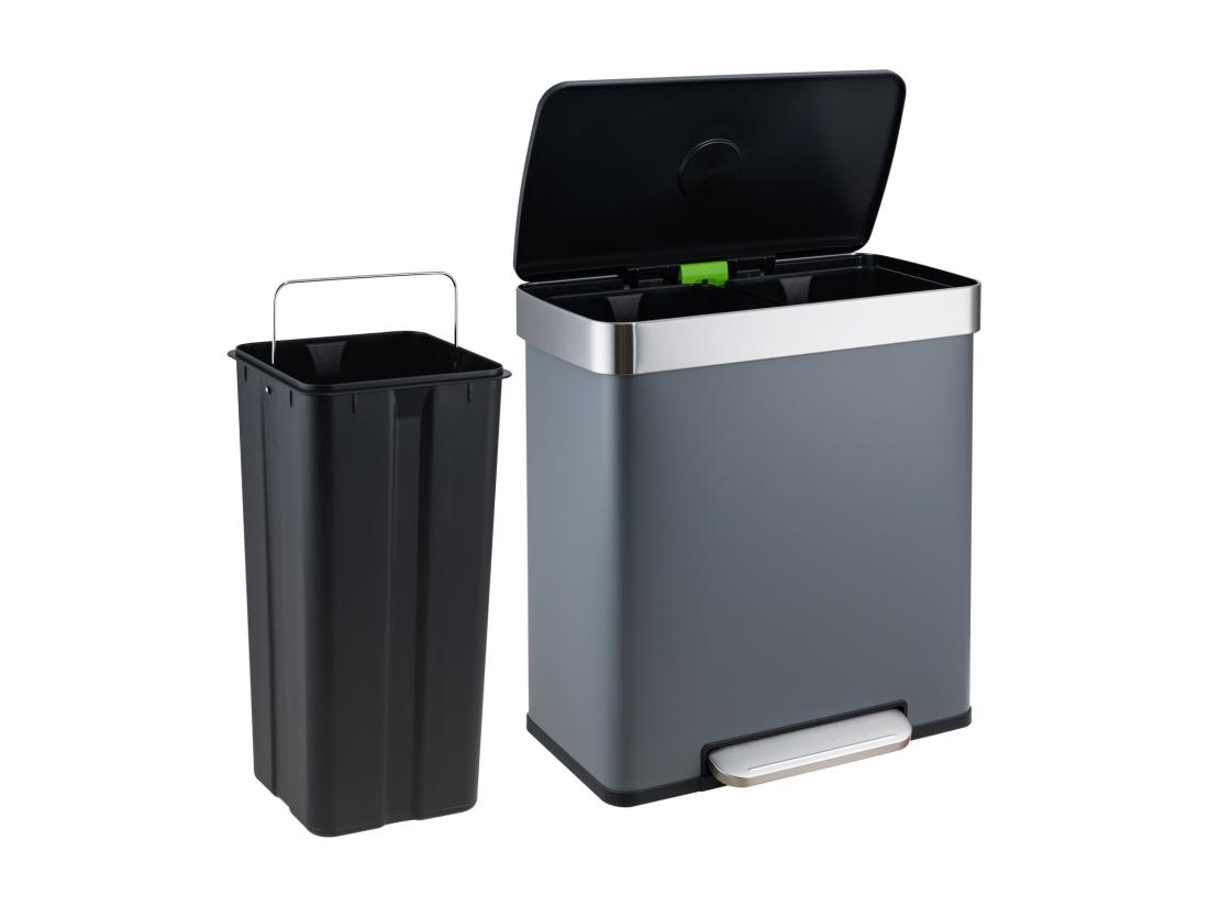 Vente Unique SVITA LT2X30 Poubelle 60l Poubelle à Pédale 2 Compartiments Avec Couvercle Gris