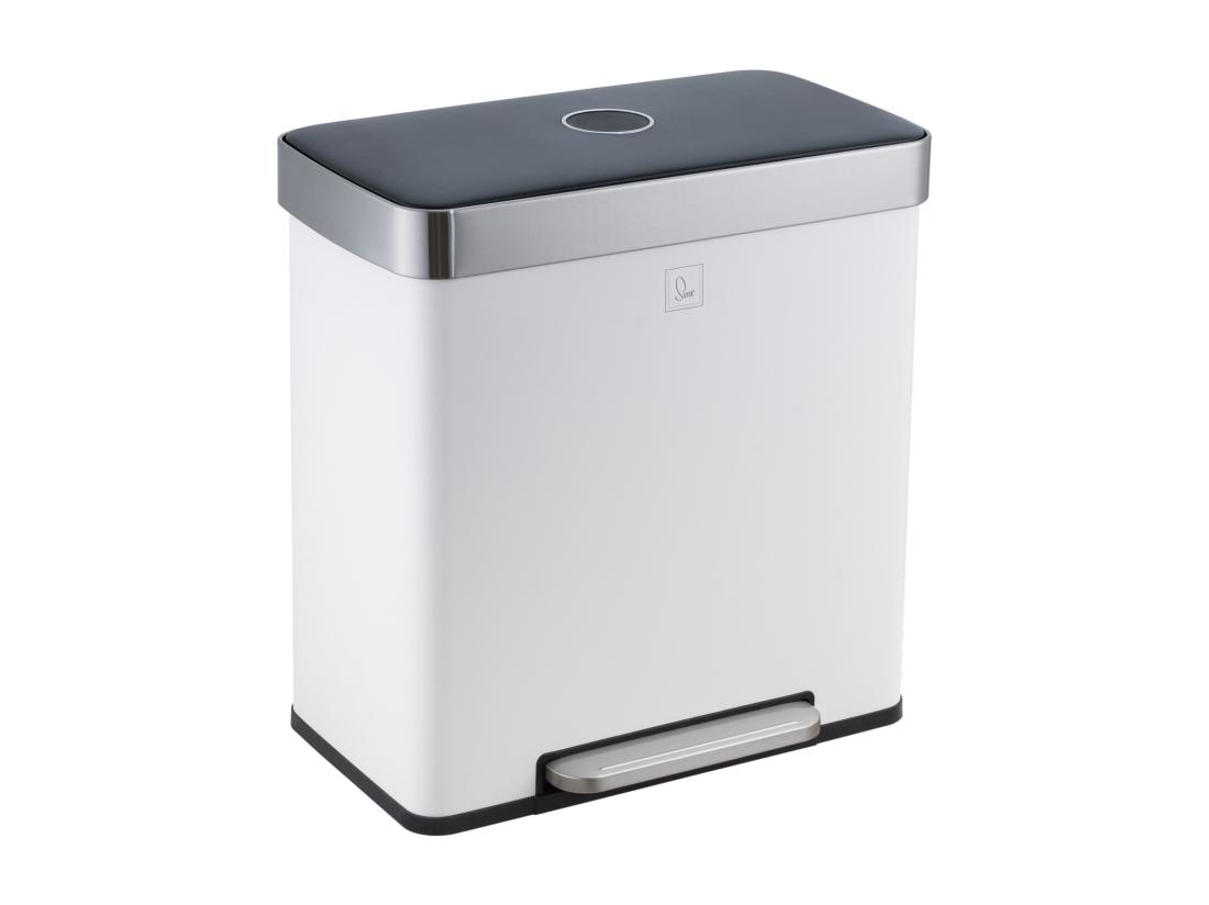 Vente Unique SVITA LT2X30 Poubelle 60l Poubelle à Pédale 2 Compartiments Avec Couvercle Blanc