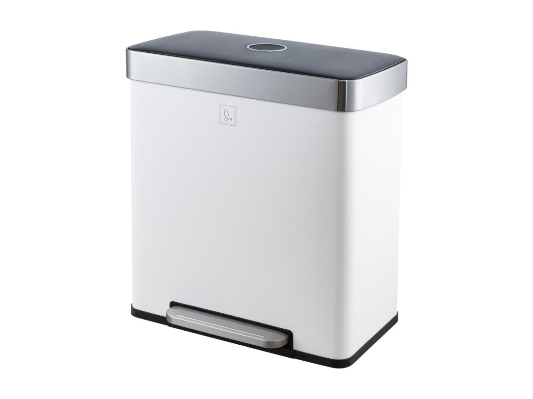 Vente Unique SVITA LT2X30 Poubelle 60l Poubelle à Pédale 2 Compartiments Avec Couvercle Blanc