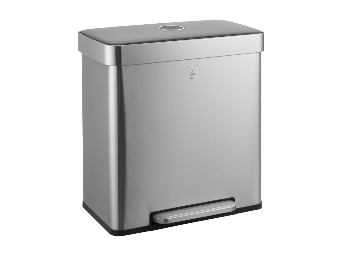Vente Unique SVITA LT2X30 Poubelle 60l Poubelle à Pédale 2 Compartiments Avec Couvercle Argent