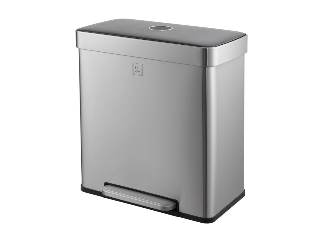 vente unique SVITA LT2X30 Poubelle 60l Poubelle à pédale 2 compartiments avec couvercle Argent