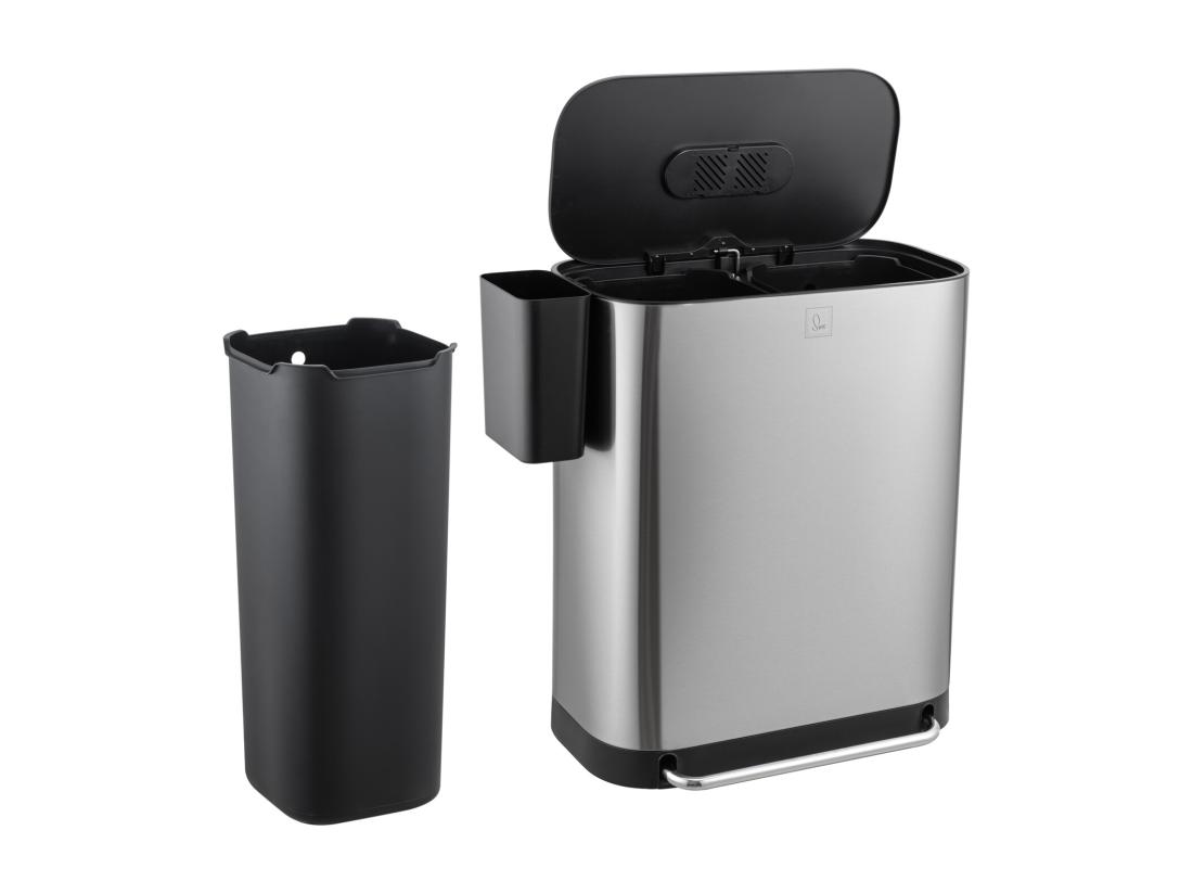 Vente Unique SVITA MLT2X30 Poubelle à Pédale 60l 2 Compartiments Avec Couvercle Argent