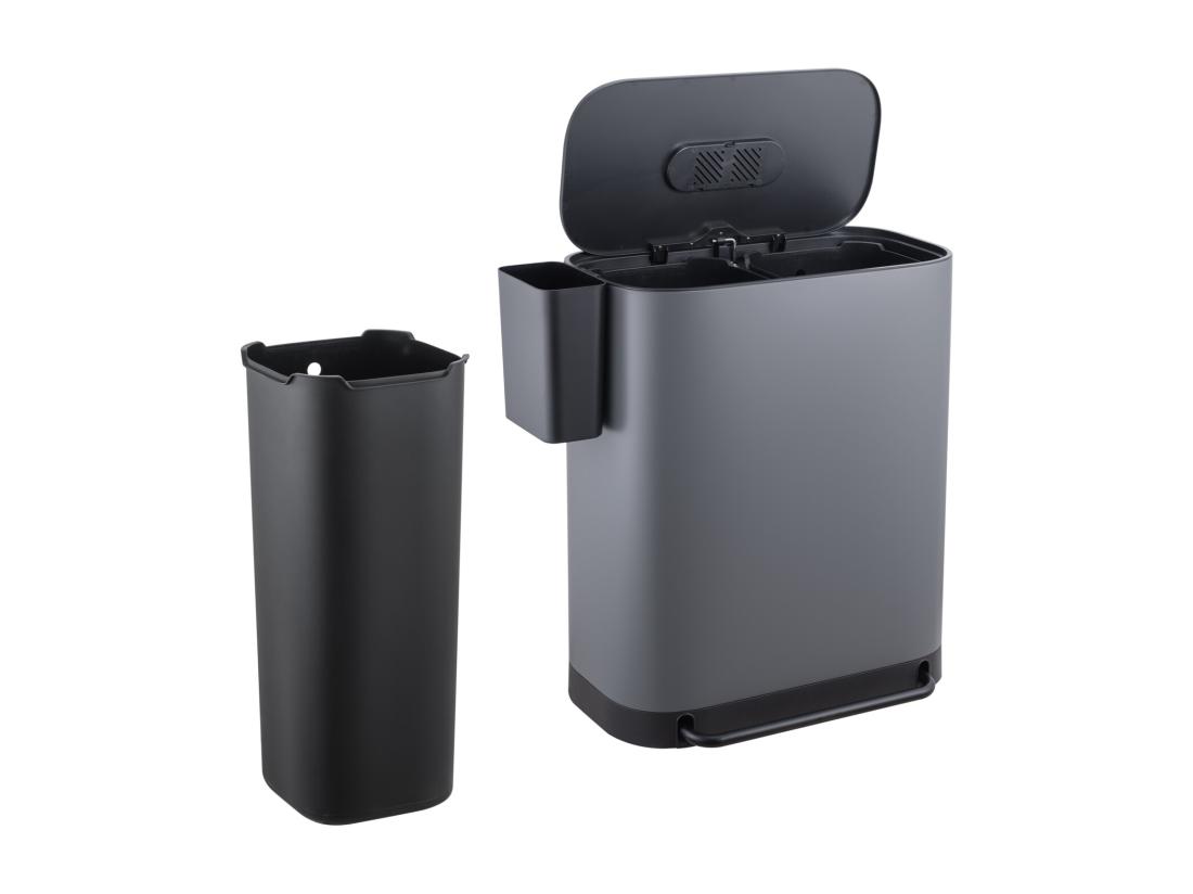 Vente Unique SVITA MLT2X30 Poubelle à Pédale 60l 2 Compartiments Avec Couvercle Gris